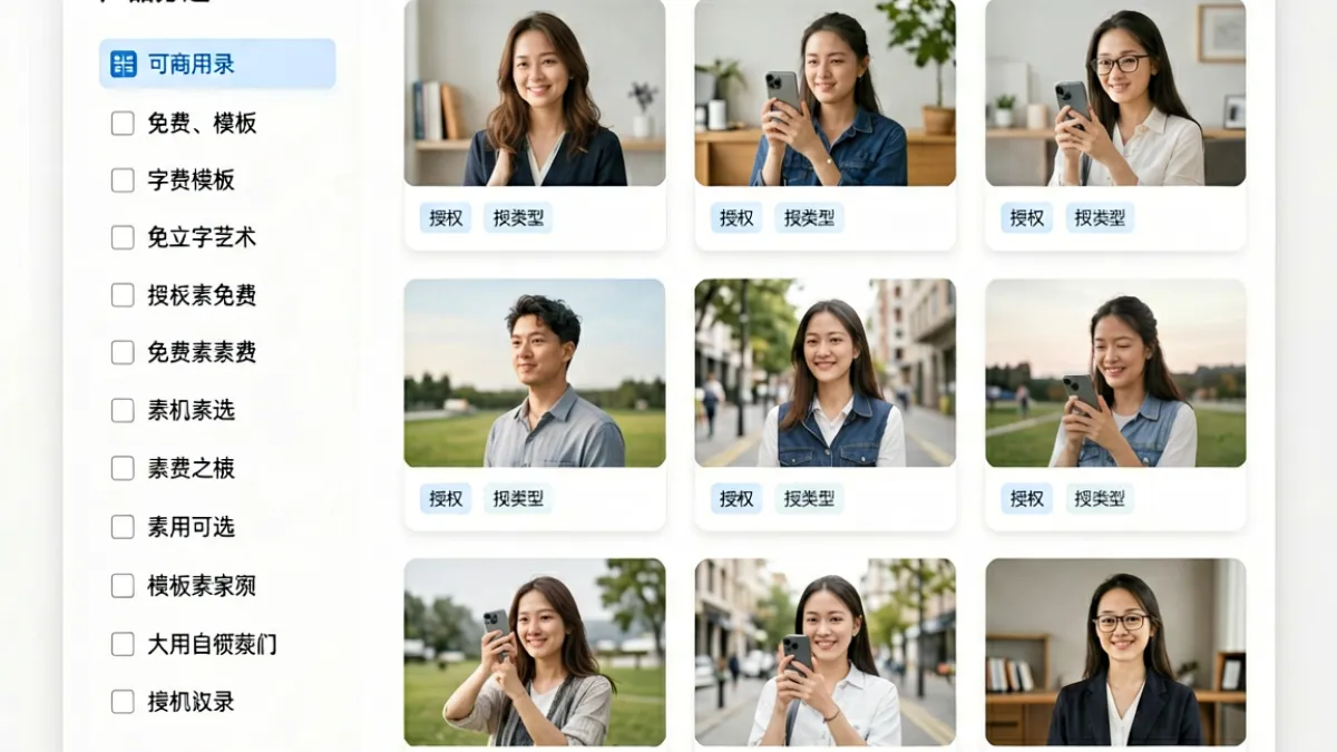 爱啪导航设计素材分区，罗列各类免费商用图库与字体下载资源卡片
