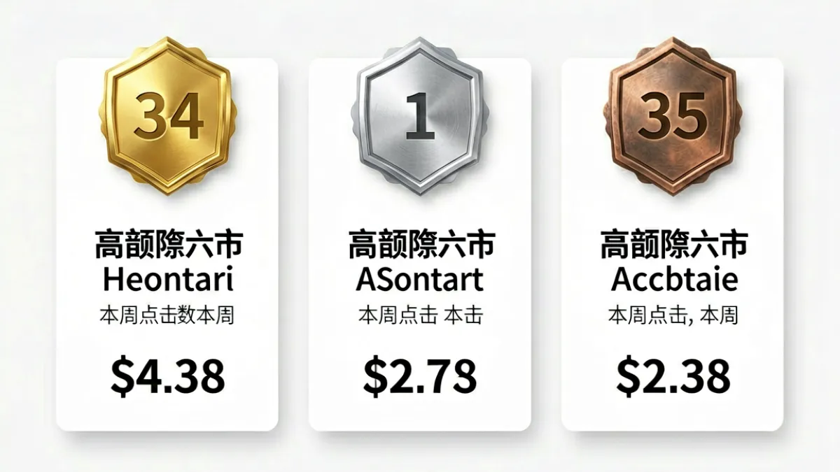 爱啪导航分类导航榜页面局部，展示 AI 工具、设计素材、开发者工具三大类目的排名卡片与点击数据